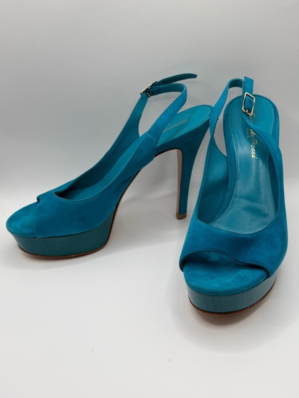 Gianvito Rossi | Teal Suede Platform Slingback | 37 - Picture 2 of 13